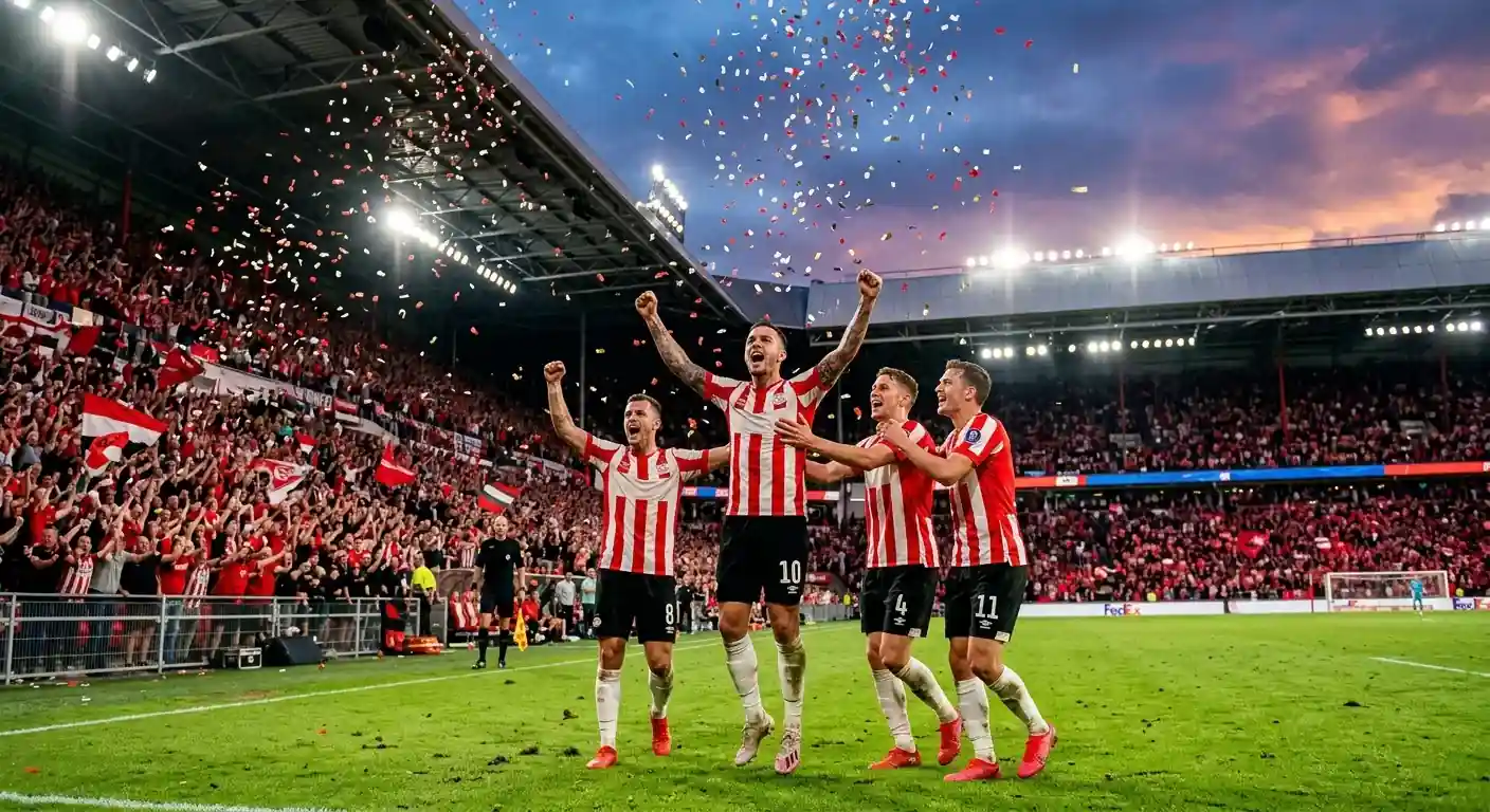 Spielerjubel nach Meistertitel im Eindhovener Stadion