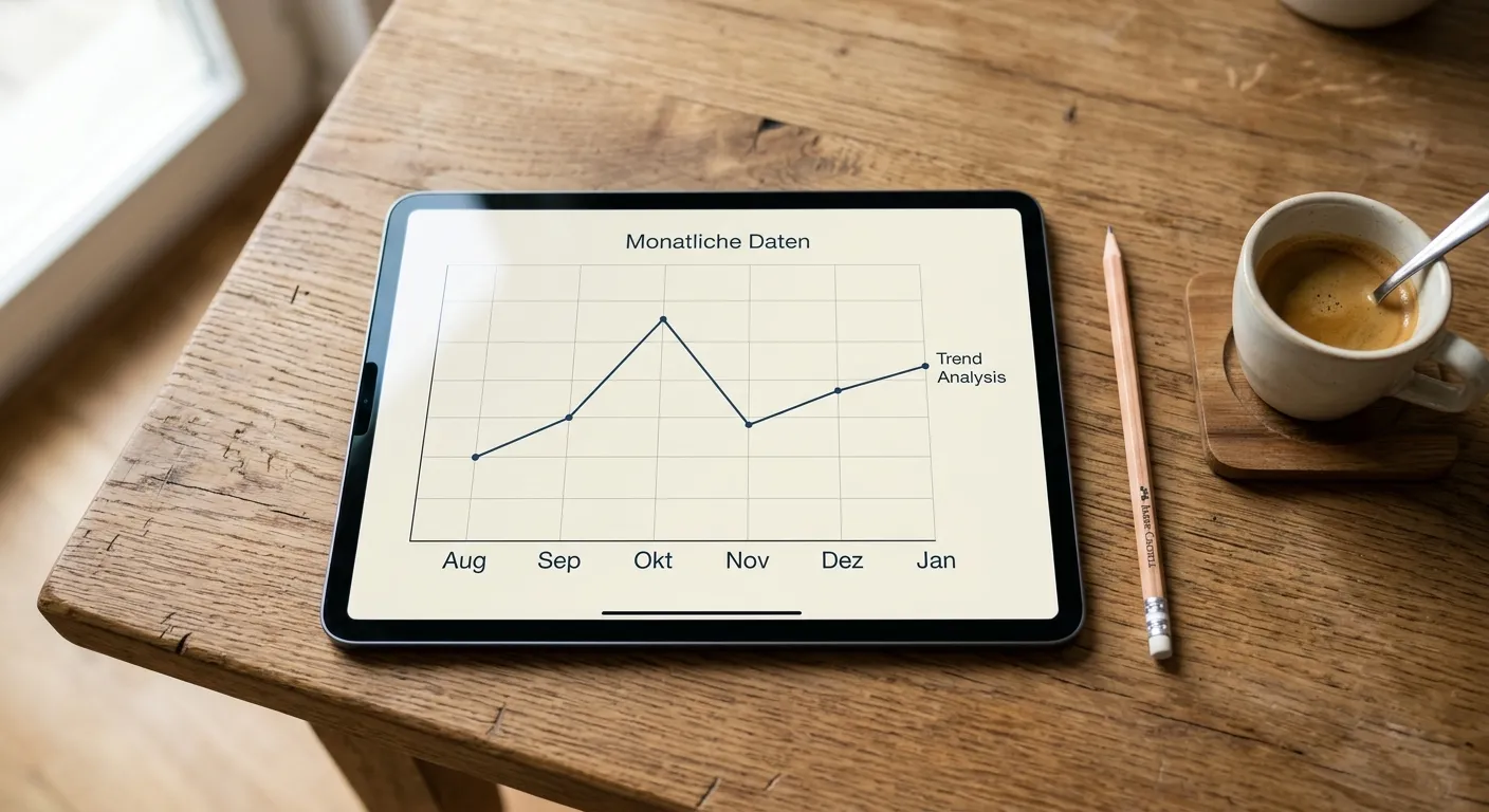 Tablet zeigt Quotenkurve einer Saisonwette über mehrere Monate als einfaches Liniendiagramm
