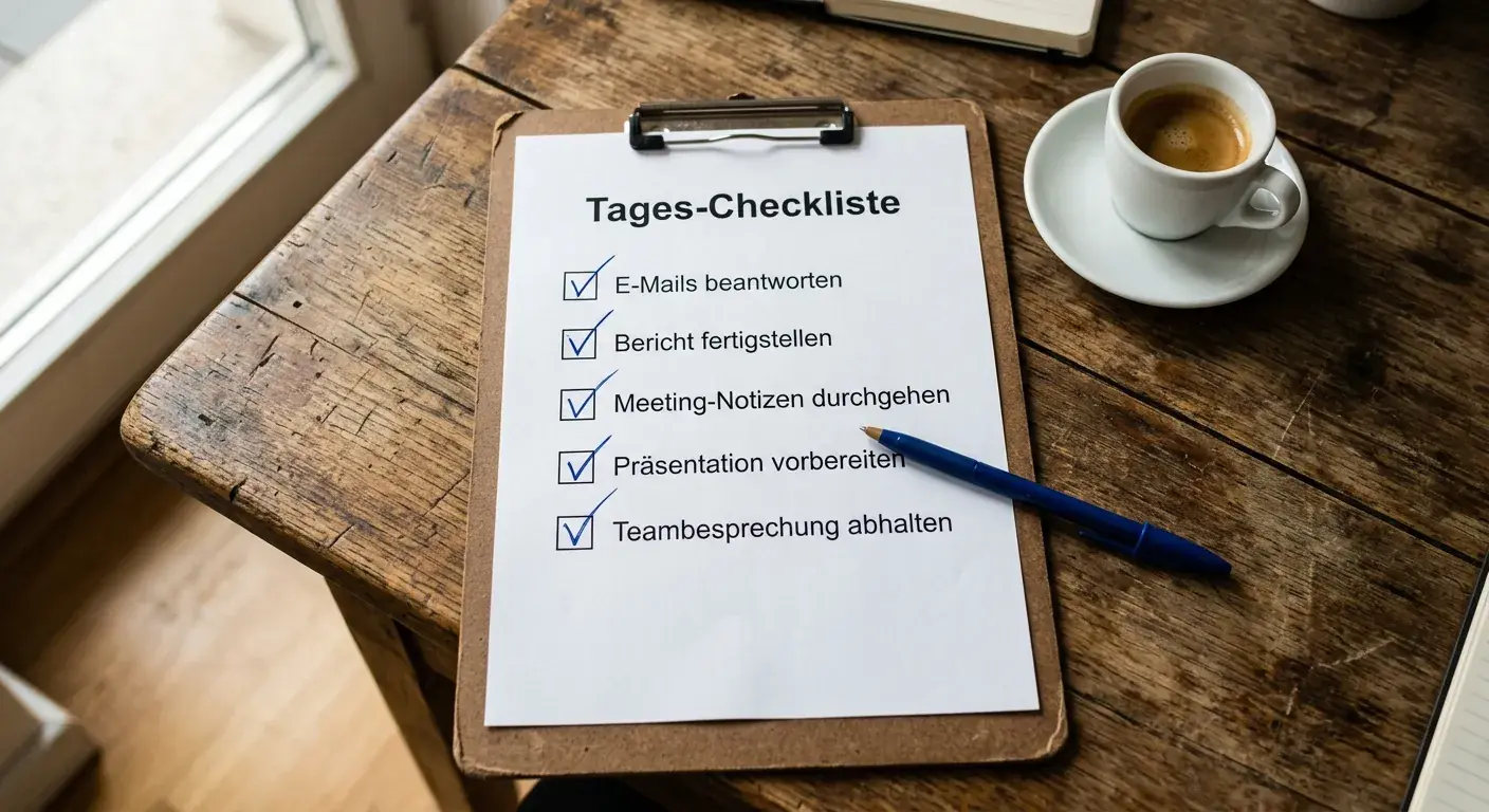Auf einem hellen Schreibtisch liegt ein handschriftlich abgehakter Prüfkatalog für Wettanbieter