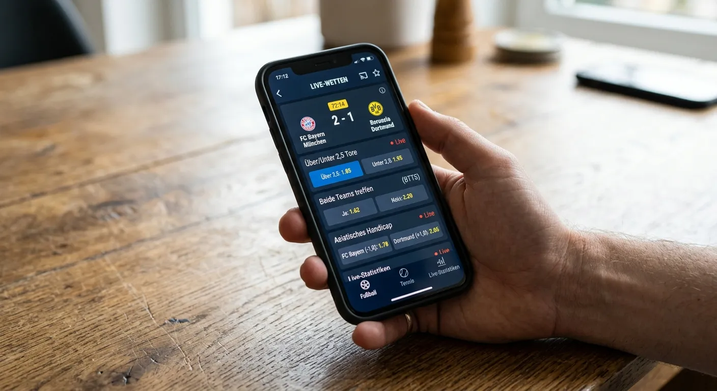 Smartphone-Display mit einer Live-Quotenübersicht für ein laufendes Eredivisie-Fußballspiel