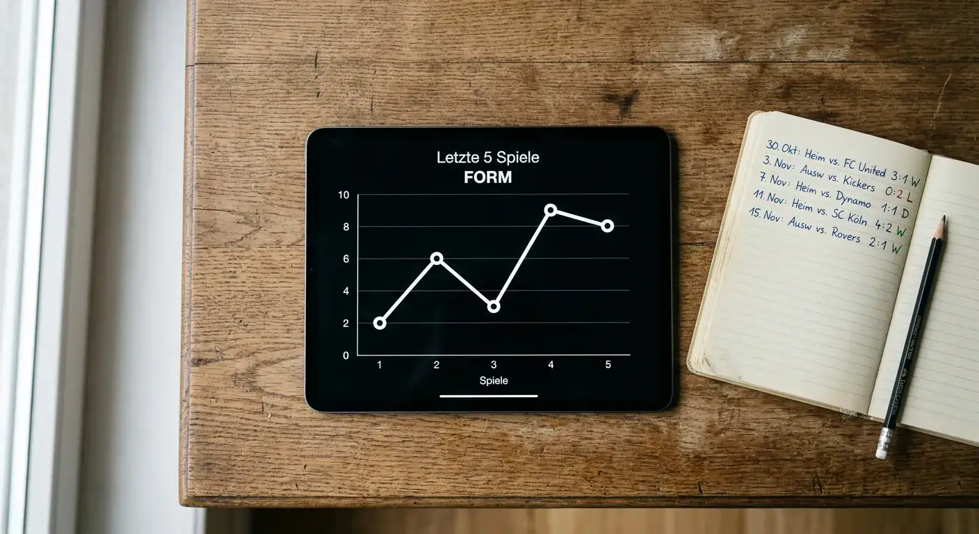 Tablet zeigt Form-Index der letzten fünf Eredivisie-Spiele als einfaches Liniendiagramm